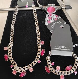 paparazzi Silver and Pink Jewelry Set